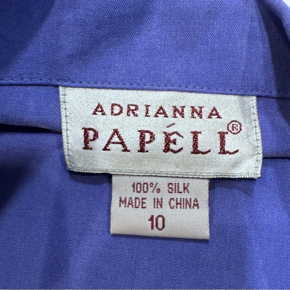Arianna Papell Women’s 100% Silk Button Up Blouse Drawstring Waist Blue Size 10 View 4